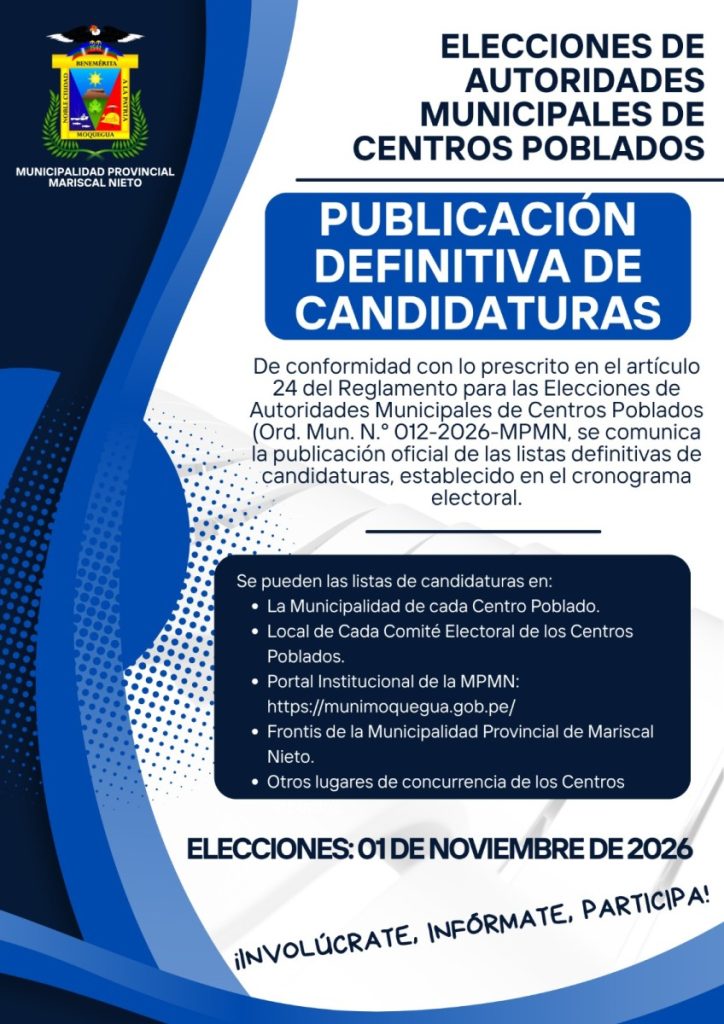 ELECCIONES DE AUTORIDADES MUNICIPALES DE CENTROS POBLADOS